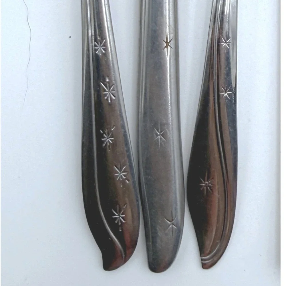 11 Mar-Crest, Kobe Atomic Star Flatware Pcs Mixed Lot Spoons Appetizer Forks 60s